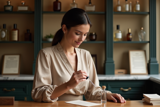 Femme créant une fragrance dans un atelier parisien