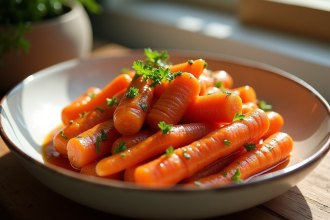Carottes glacées à la Vichy dans un bol en céramique blanc