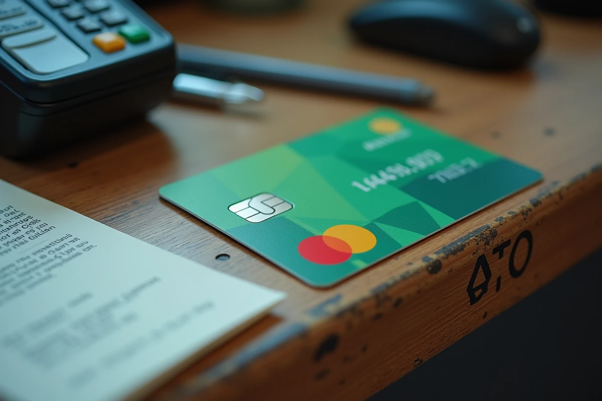 Carte de transport Navigo posée sur le comptoir d'un bureau de tabac à côté d'un terminal de rechargement