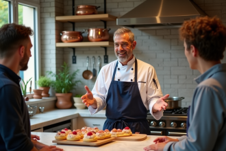 Chef français enseignant la pâtisserie parisienne dans une école