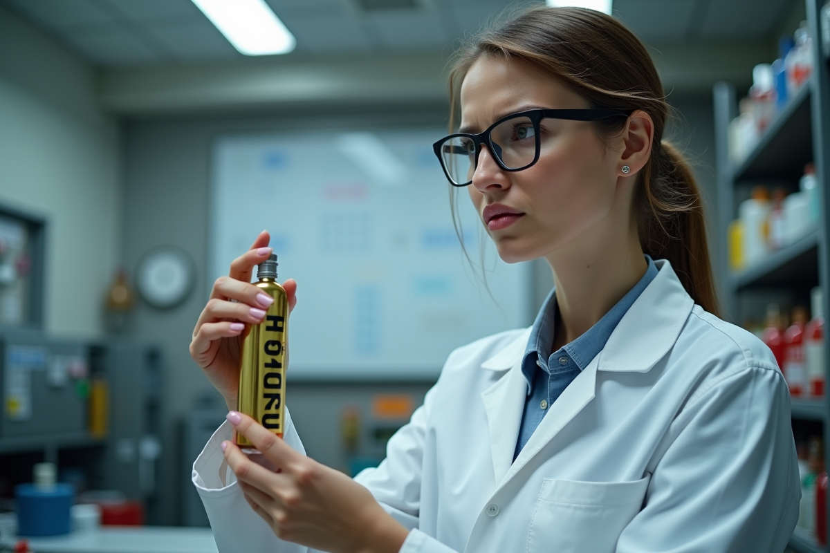 Jeune scientifique examine un cylindre d