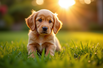 Chiot cocker spaniel doré en plein air au soleil