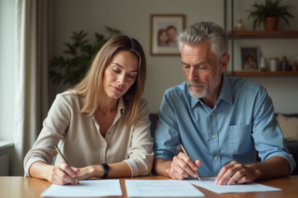 Femme et son mari remplissant des formulaires officiels