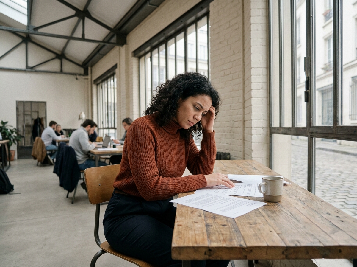 Femme travaillant dans un espace de coworking installé dans une ancienne usine parisienne réhabilitée