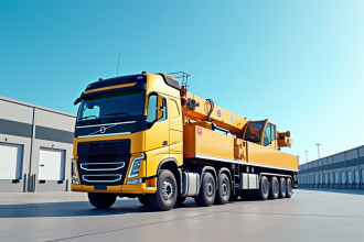 Camion grue d occasion puissant dans un site industriel ensoleille
