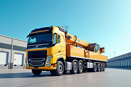 Camion grue d occasion puissant dans un site industriel ensoleille