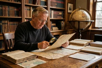 Historien examinant des manuscrits médiévaux anciens relatifs aux sagas vikings et aux noms nordiques comme Björn Côte-de-Fer