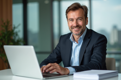 Homme d affaires en costume dans un bureau moderne