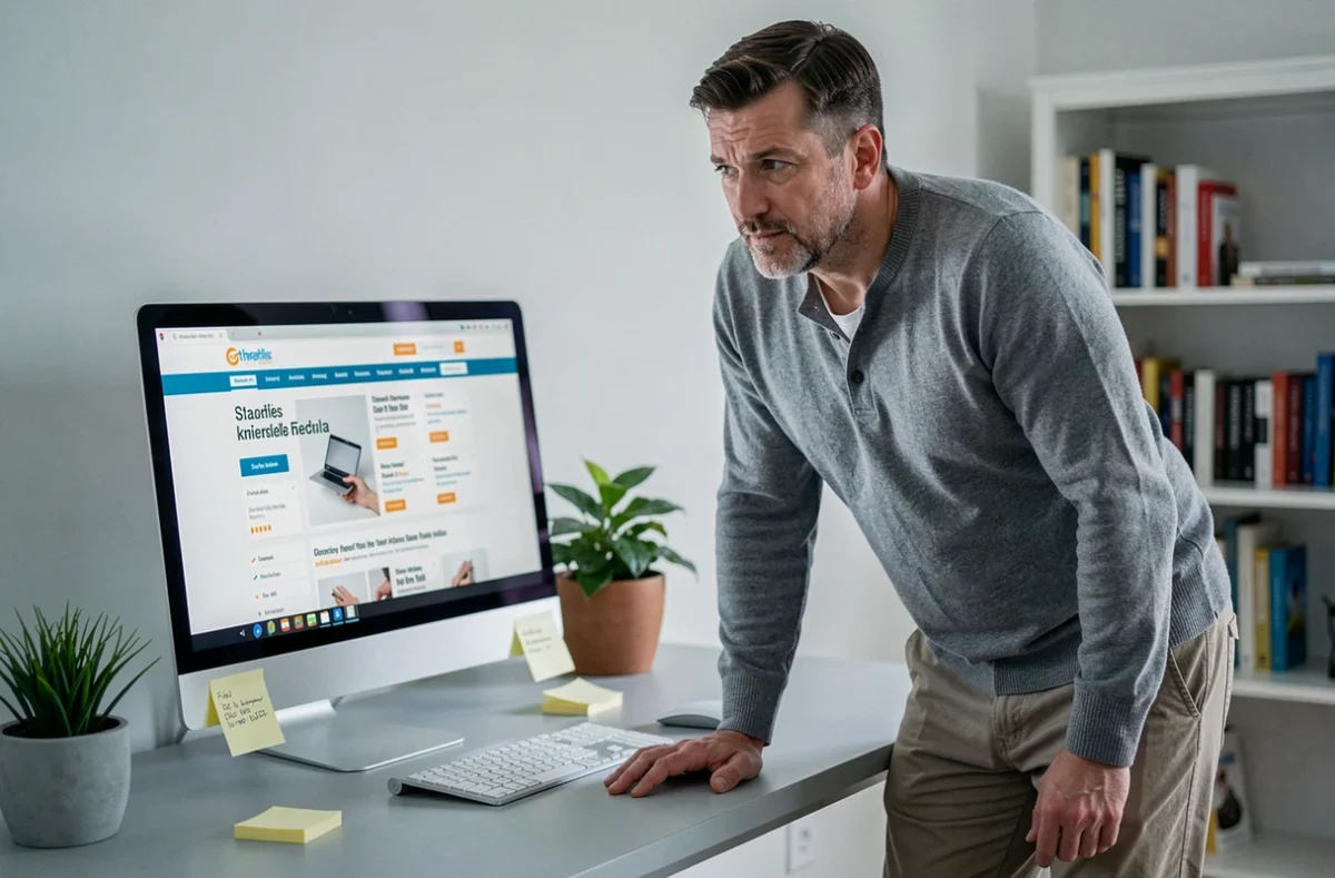Homme analysant les meilleures annonces sur un site de petites annonces depuis son bureau à domicile