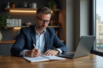 Homme d'affaires en blazer dans un bureau moderne