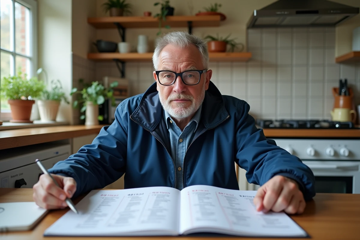 Homme étudiant la théorie de conduite avec manuel et tableau de conversion