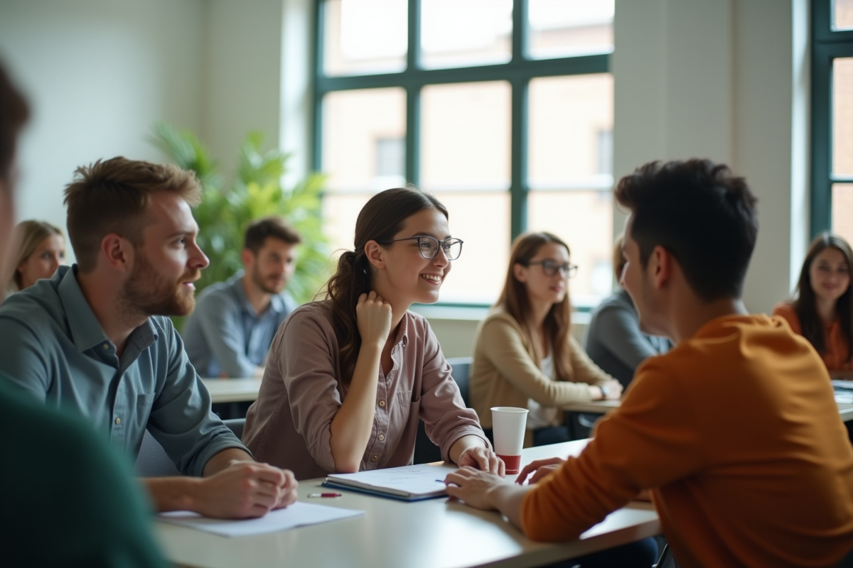 Jeune adulte en formation dans une salle lumineuse