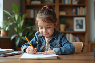 Jeune fille dessinant dans une famille d'accueil chaleureuse