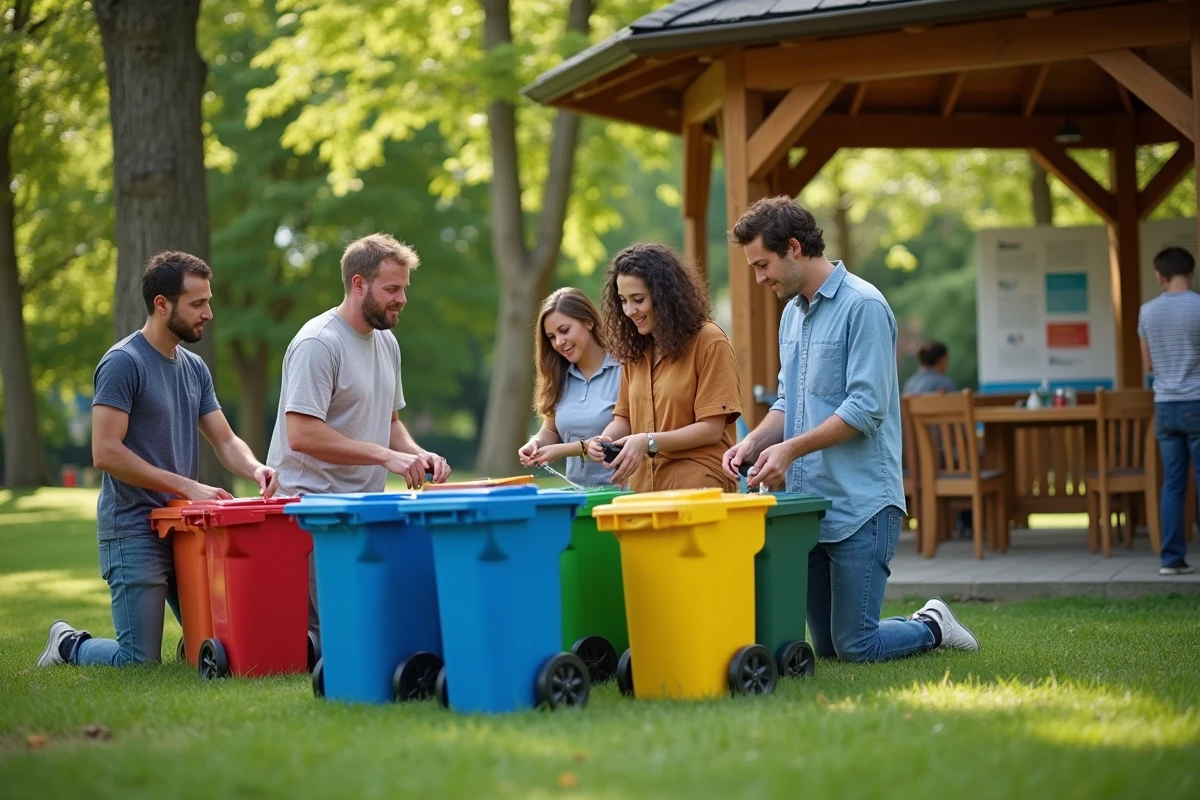 Jeunes triant des déchets dans un parc en plein air