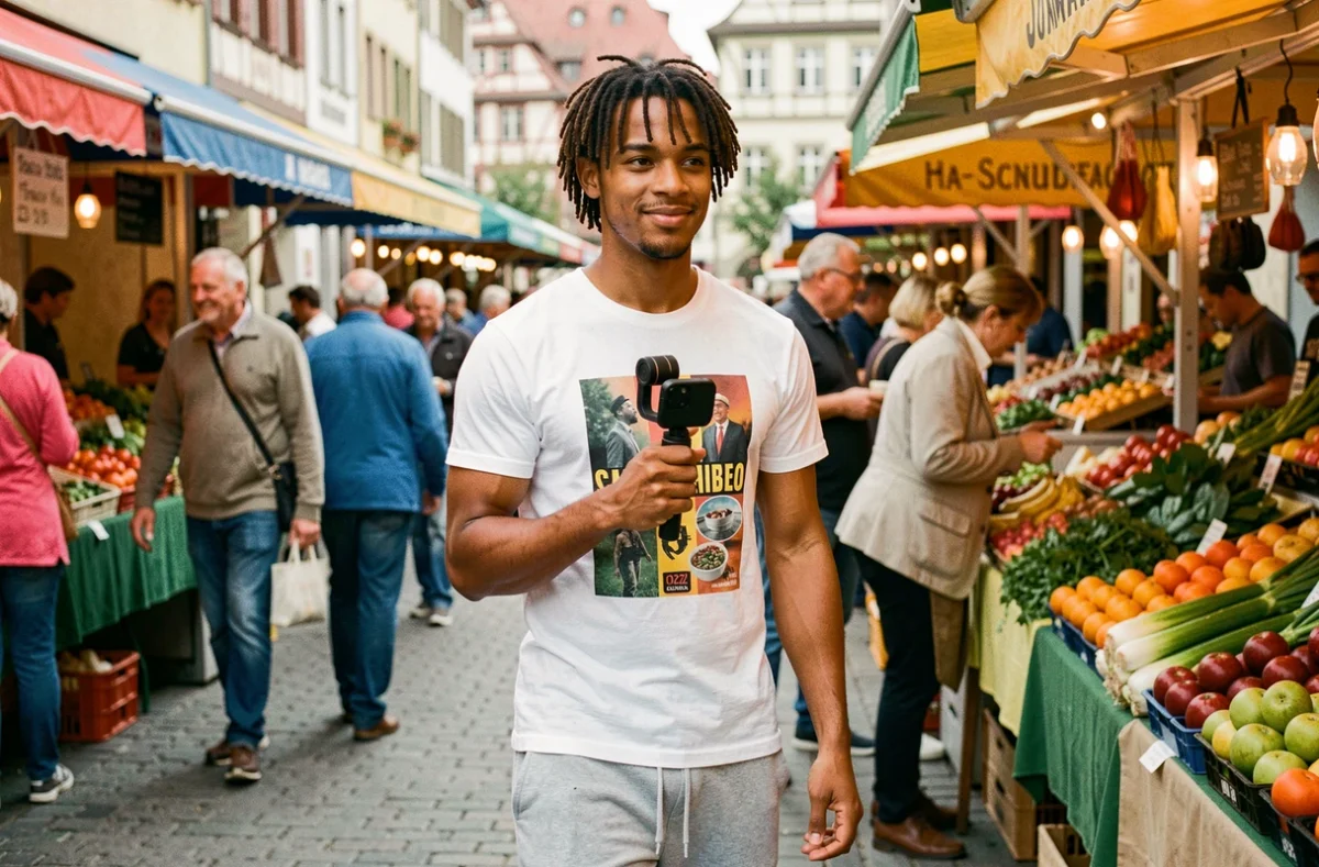 Lmoh, vidéaste filmant en mode documentaire au marché de Strasbourg