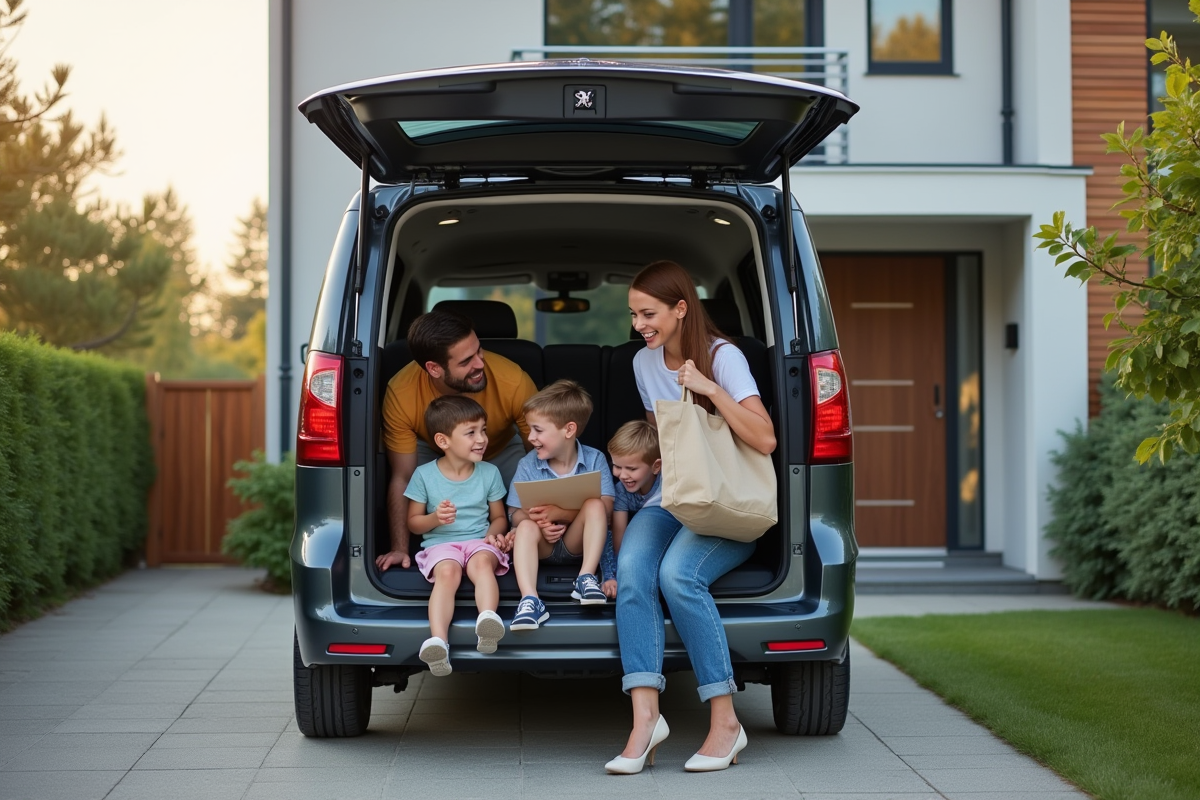 Voiture Peugeot Expert 5 places devant maison moderne