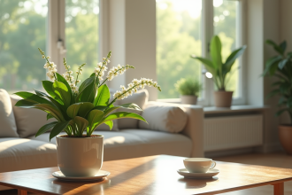 Salon moderne avec plante jade en fleurs lumineuse