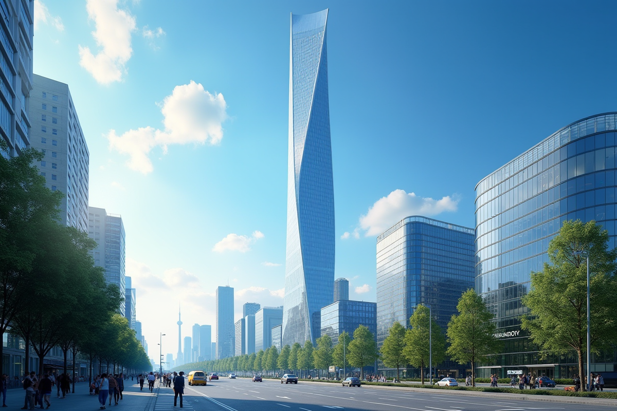 Vue de la tour de Shanghai depuis la rue en journée